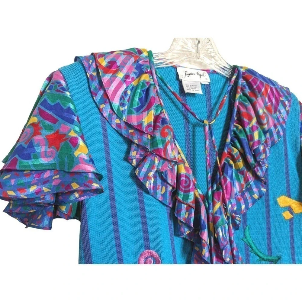 Jaymee Papell Vintage 80's Sweater Colorful Embroidered Short Sleeve